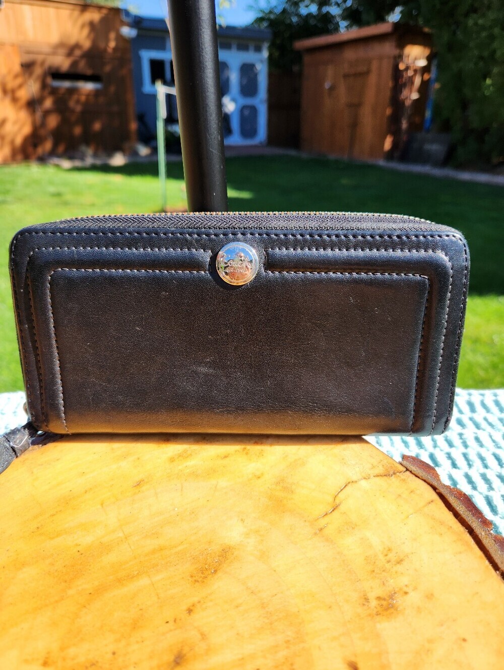 Vintage Coach Black Leather Whipstitch Zip Around Accordion Continental Wallet